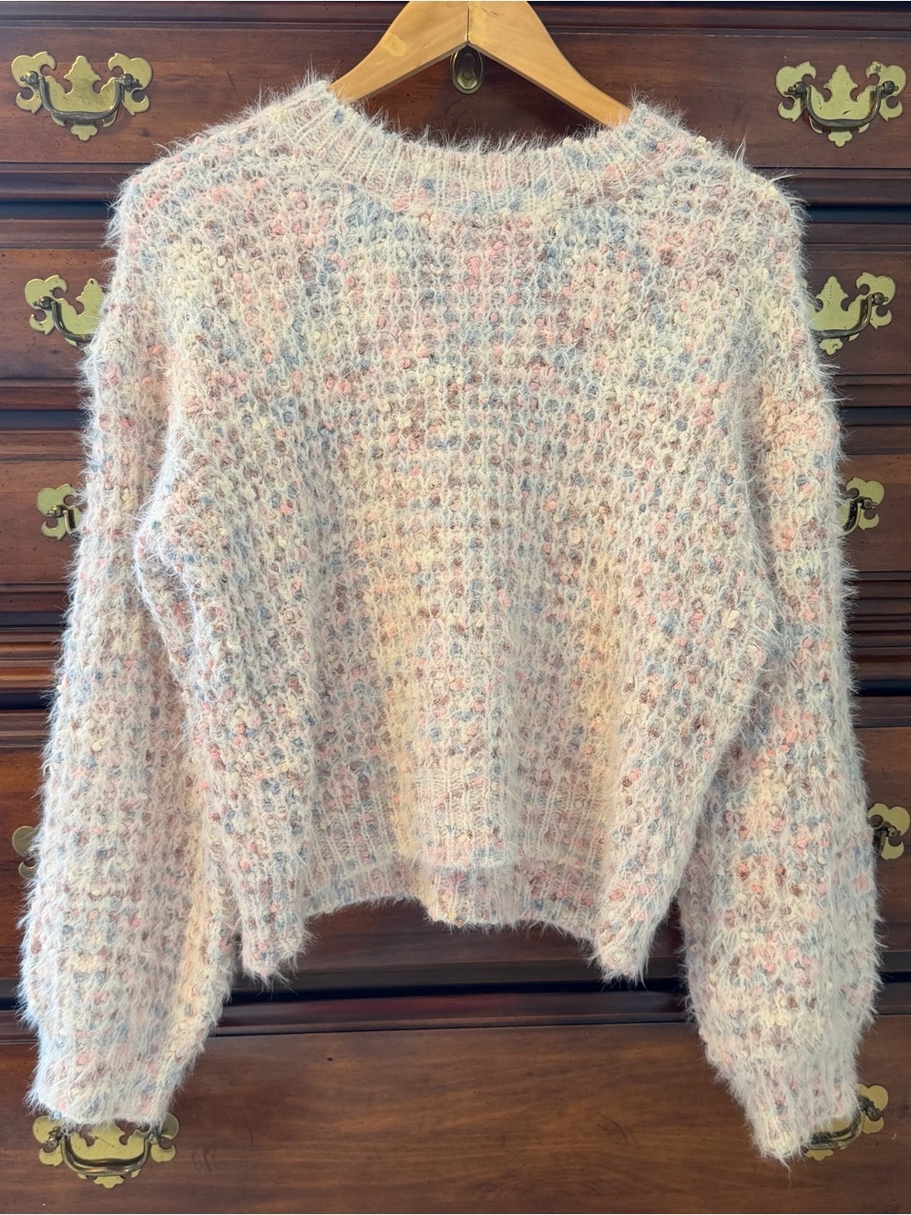 Lush Pastel Multi-Color Fuzzy Crewneck Sweater Cotton Candy Small